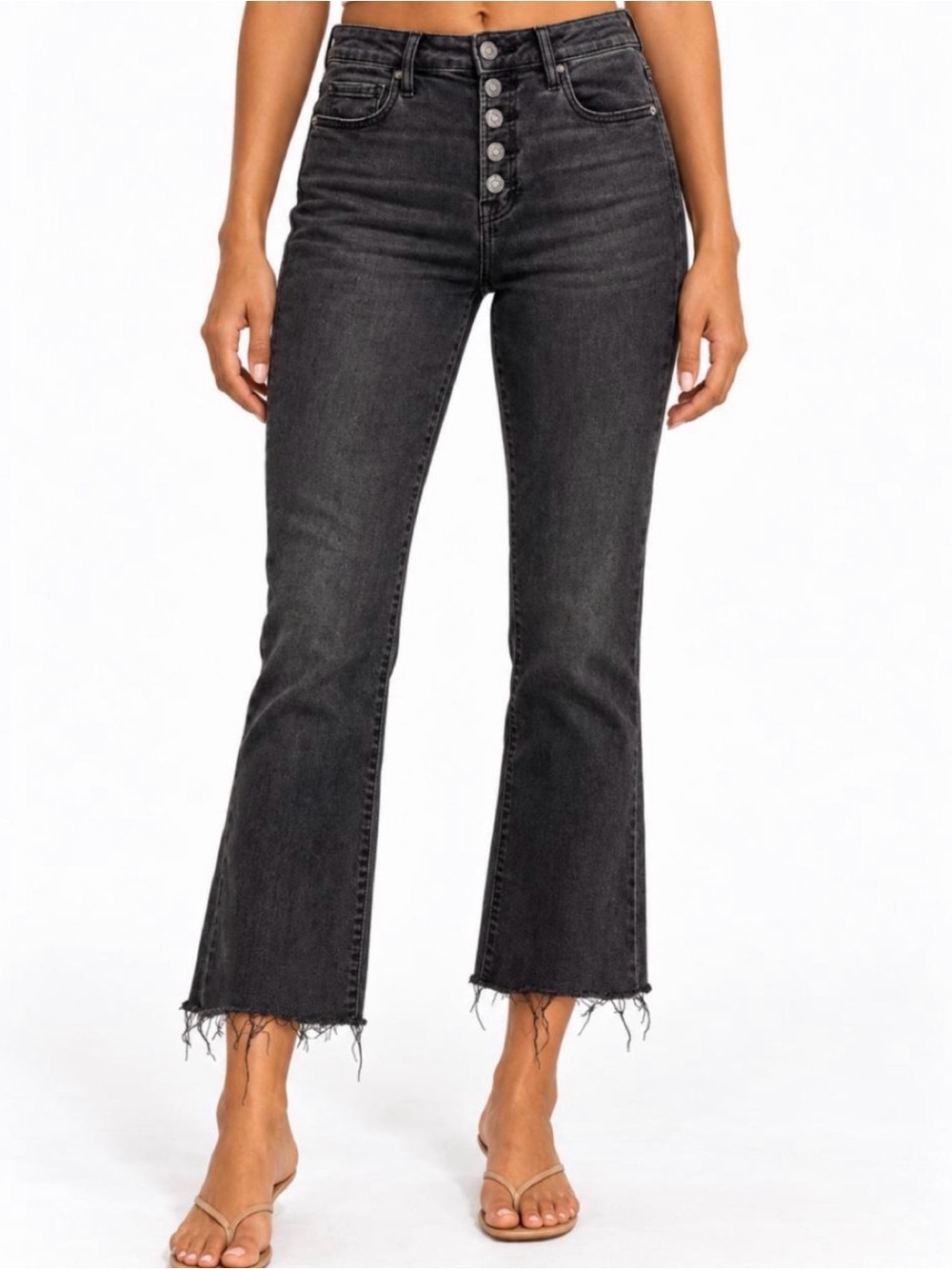 HIDDEN Washed Black Button Fly Crop Flare Jeans | Size 26